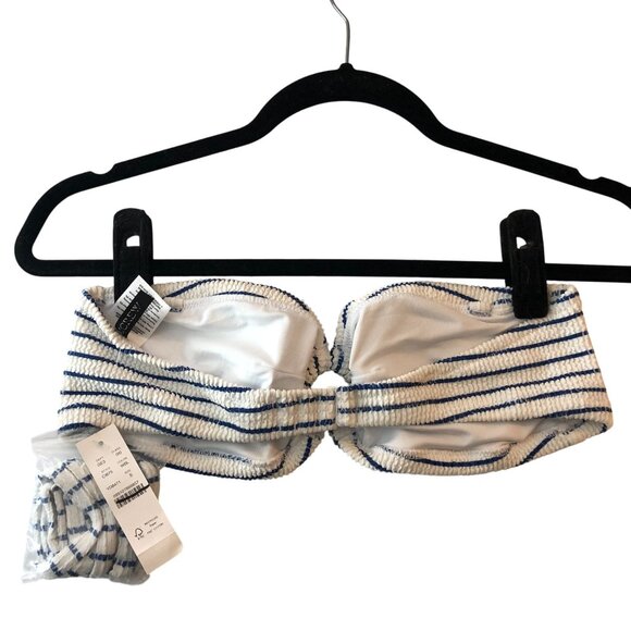 J Crew Bandeau Scrunchie Bikini Top With O-Ring Striped Blue White S - Picture 4 of 7